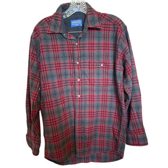 Pendleton wool trail shirt elbow patches plaid red size Medium men's - Picture 1 of 9
